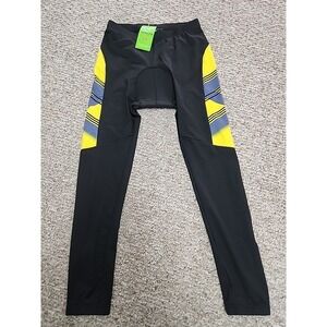 Sponeed‎ Mens Cycling Pants XL Black Yellow 4D Gel Padded Bike Tights NWT